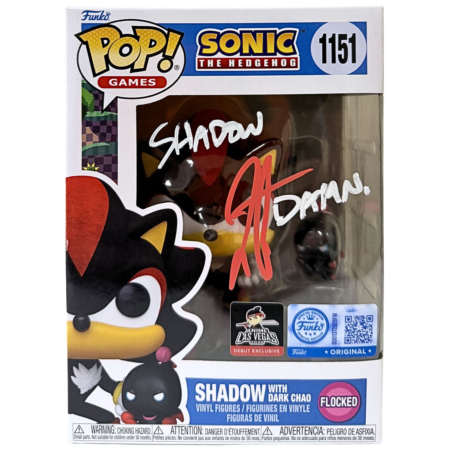 Funko POP! Shadow with Black Chao Sonic The Edgehog #1151 [Flocked] [Special Edition] [Anime Las Vegas] [Autographed]